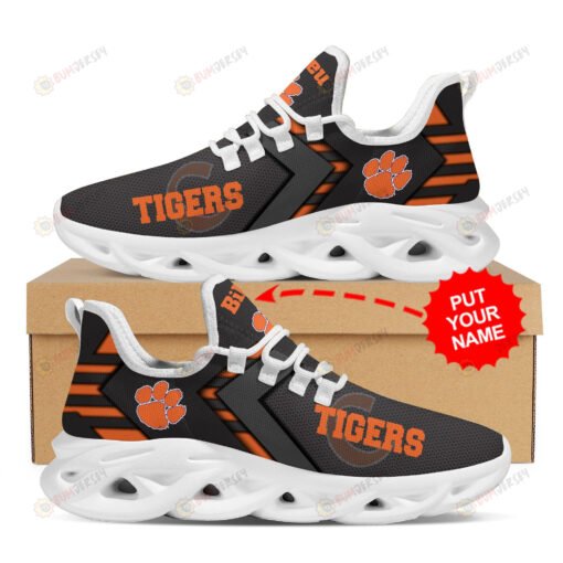 Clemson Tigers Logo Pattern Custom Name 3D Max Soul Sneaker Shoes In Black