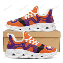 Clemson Tigers Logo Pattern Custom Name 3D Max Soul Sneaker Shoes In Orange And Purple