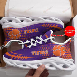 Clemson Tigers Logo Pattern Custom Name 3D Max Soul Sneaker Shoes In Purple And Orange