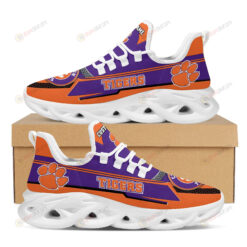 Clemson Tigers Logo Pattern Custom Name 3D Max Soul Sneaker Shoes In Purple Orange