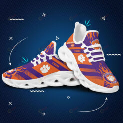 Clemson Tigers Logo Stripe And Fire Pattern Custom Name 3D Max Soul Sneaker Shoes