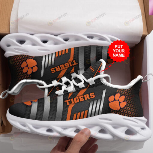 Clemson Tigers Logo Stripe Pattern Custom Name 3D Max Soul Sneaker Shoes