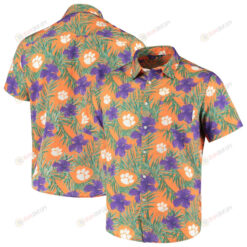 Clemson Tigers Orange Green Floral Button-Up Hawaiian Shirt