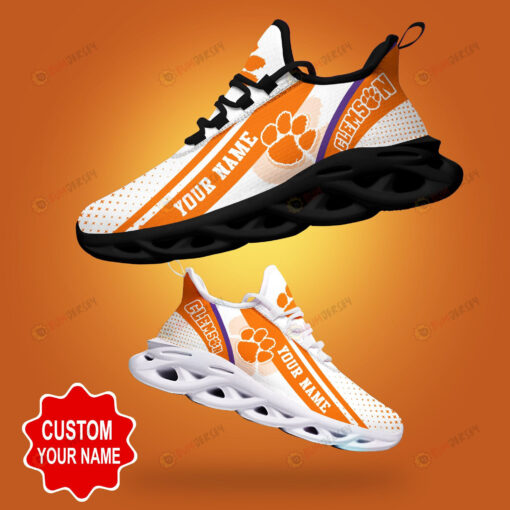 Clemson Tigers Shadow Logo Polka Dot Pattern Custom Name 3D Max Soul Sneaker Shoes