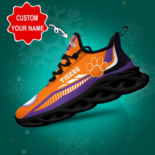 Clemson Tigers Stripe Line Pattern Custom Name 3D Max Soul Sneaker Shoes