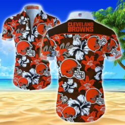Cleveland Browns Curved Hawaiian Shirt In Brown Orange Pattern