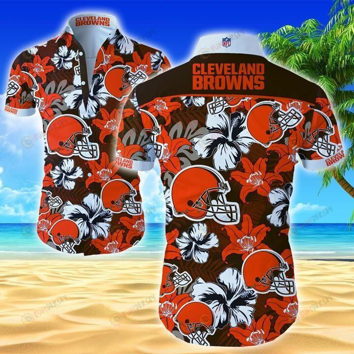 Cleveland Browns Curved Hawaiian Shirt In Brown Orange Pattern