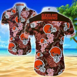 Cleveland Browns Curved Hawaiian Shirt In Red