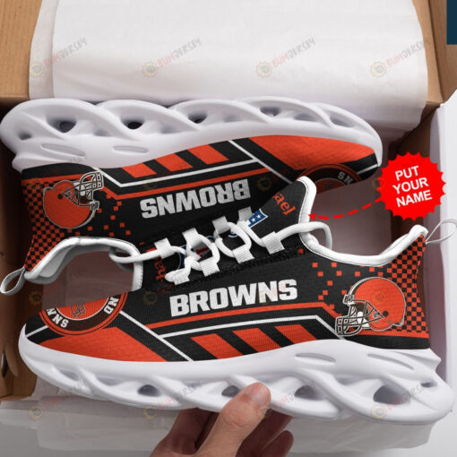 Cleveland Browns Custom Name Logo Pattern 3D Max Soul Sneaker Shoes In Black