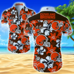 Cleveland Browns Floral & Leaf Pattern Curved Hawaiian Shirt In Orange