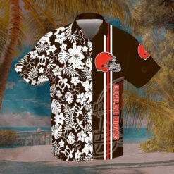 Cleveland Browns Hawaiian Shirt With Floral And Leaves Pattern
