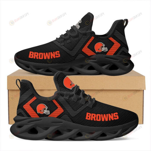 Cleveland Browns Helmet Logo Pattern 3D Max Soul Sneaker Shoes In Black