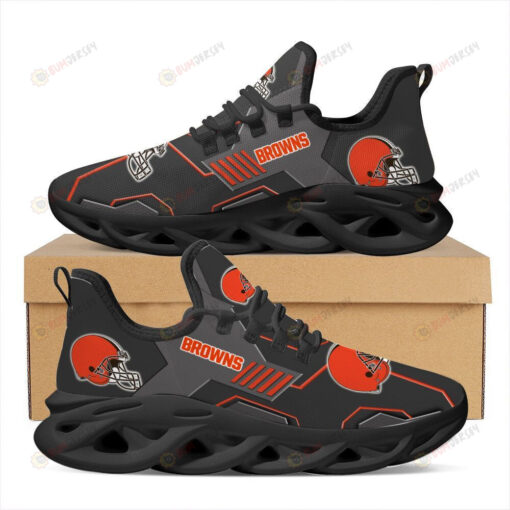 Cleveland Browns Helmet Logo Pattern 3D Max Soul Sneaker Shoes In Black Gray