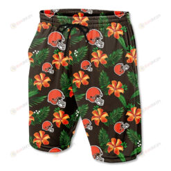 Cleveland Browns Leaf & Floral Pattern Hawaiian Summer Shorts Men Shorts In Brown - Print Shorts