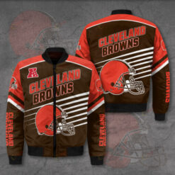 Cleveland Browns Logo 3D Pattern Bomber Jacket - Brown And Red