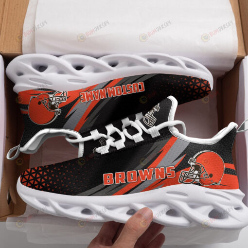 Cleveland Browns Logo Custom Name Pattern 3D Max Soul Sneaker Shoes In Black