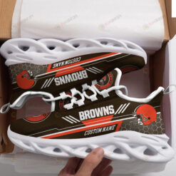 Cleveland Browns Logo Custom Name Pattern 3D Max Soul Sneaker Shoes In Brown