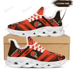 Cleveland Browns Logo Custom Name Pattern 3D Max Soul Sneaker Shoes In Brown And Orange