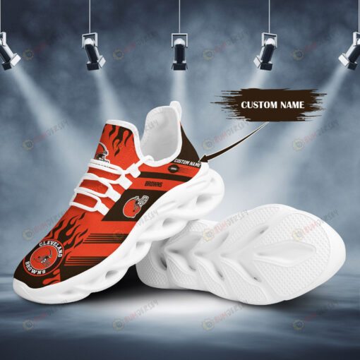 Cleveland Browns Logo Fire Pattern Custom Name 3D Max Soul Sneaker Shoes