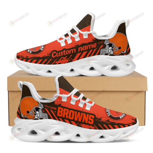 Cleveland Browns Logo Helmet And Stripe Pattern Custom Name 3D Max Soul Sneaker Shoes