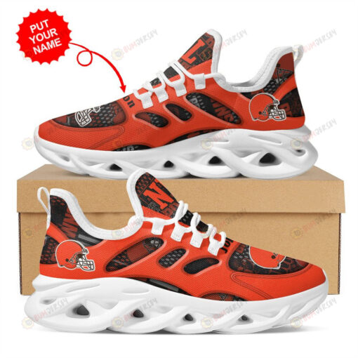 Cleveland Browns Logo Helmet Pattern Custom Name 3D Max Soul Sneaker Shoes In Orange And Black