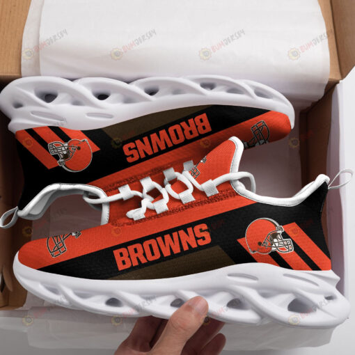 Cleveland Browns Logo Helmet Pattern In Orange Custom Name 3D Max Soul Sneaker Shoes