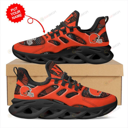 Cleveland Browns Logo Hole Pattern Custom Name 3D Max Soul Sneaker Shoes In Orange