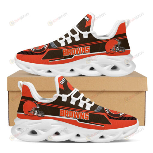 Cleveland Browns Logo Pattern Custom Name 3D Max Soul Sneaker Shoes In Black Orange