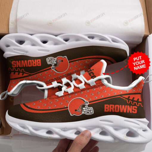 Cleveland Browns Logo Pattern Custom Name 3D Max Soul Sneaker Shoes In Orrange And Brown