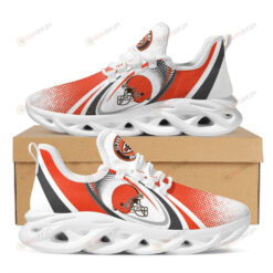 Cleveland Browns Logo Pattern Custom Name 3D Max Soul Sneaker Shoes In White And Orange