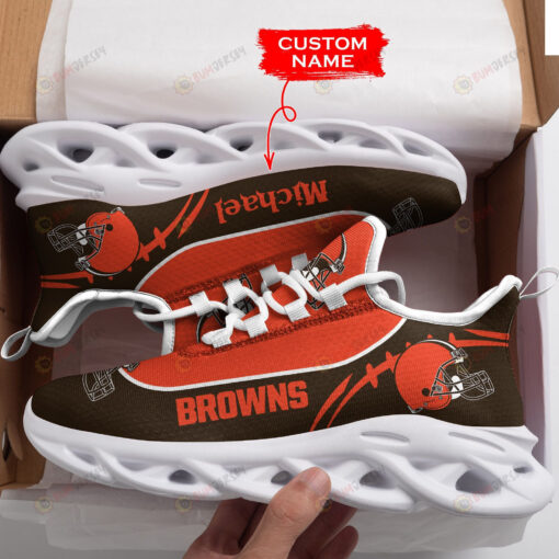 Cleveland Browns Logo Pattern In Brown Custom Name 3D Max Soul Sneaker Shoes