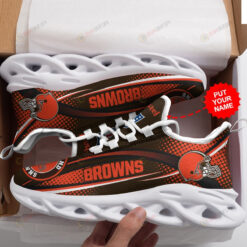 Cleveland Browns Logo Stripe Pattern Custom Name 3D Max Soul Sneaker Shoes In Brown