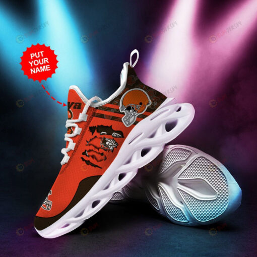 Cleveland Browns Logo Torn Pattern Custom Name 3D Max Soul Sneaker Shoes