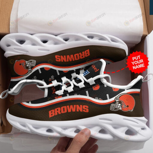 Cleveland Browns Logo With Helmet Pattern Custom Name 3D Max Soul Sneaker Shoes