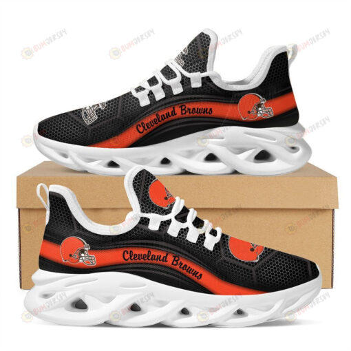 Cleveland Browns Logo With Helmet Pattern Custom Name 3D Max Soul Sneaker Shoes In Black