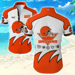Cleveland Browns Orange Helmet On White ??Hawaiian Shirt