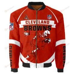 Cleveland Browns Players Running Pattern Bomber Jacket - Red