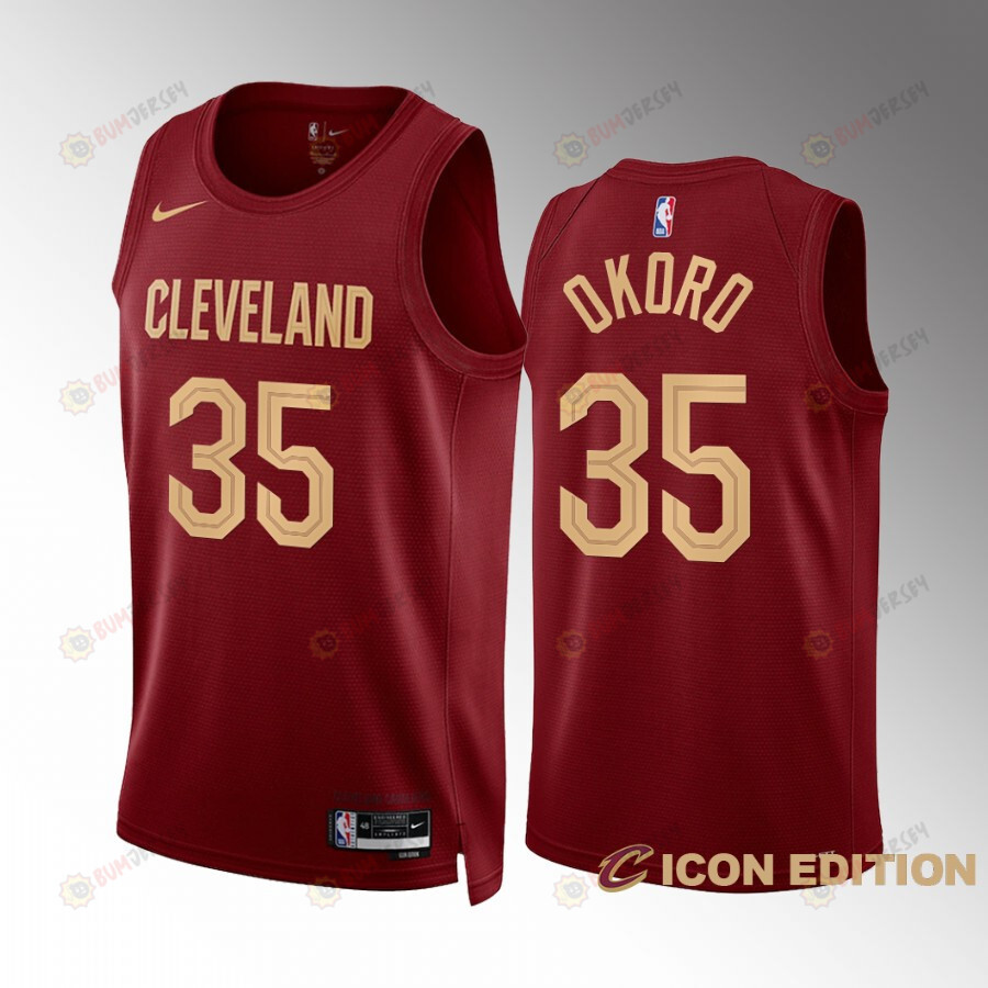 Cleveland Cavaliers Isaac Okoro 35 2022-23 Icon Edition Wine Jersey Swingman