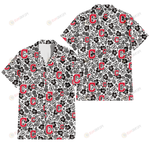 Cleveland Indians Black And White Hibiscus Leaf White Background 3D Hawaiian Shirt