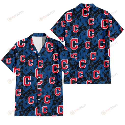 Cleveland Indians Black Dark Blue Hibiscus Black Background 3D Hawaiian Shirt