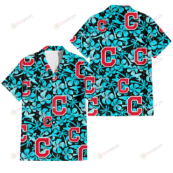Cleveland Indians Blue Hibiscus Blue Coconut Tree Black Background 3D Hawaiian Shirt