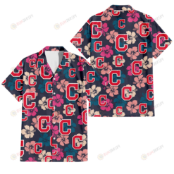 Cleveland Indians Colorful Hibiscus Black Background 3D Hawaiian Shirt
