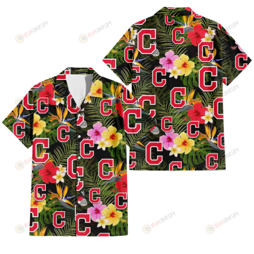 Cleveland Indians Colorful Hibiscus Green Leaf Back Background 3D Hawaiian Shirt