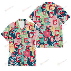 Cleveland Indians Colorful Sketch Hibiscus Dark Green Background 3D Hawaiian Shirt