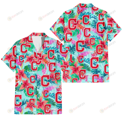 Cleveland Indians Coral Porcelain Flower Violet Orchid Light Blue Background 3D Hawaiian Shirt