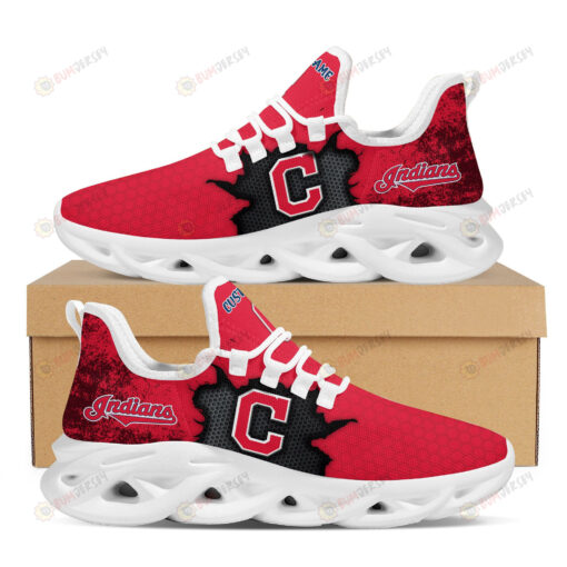 Cleveland Indians Cracked Design Logo Pattern Custom Name 3D Max Soul Sneaker Shoes