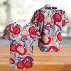 Cleveland Indians Curved Hawaiian Shirt In Red Blue