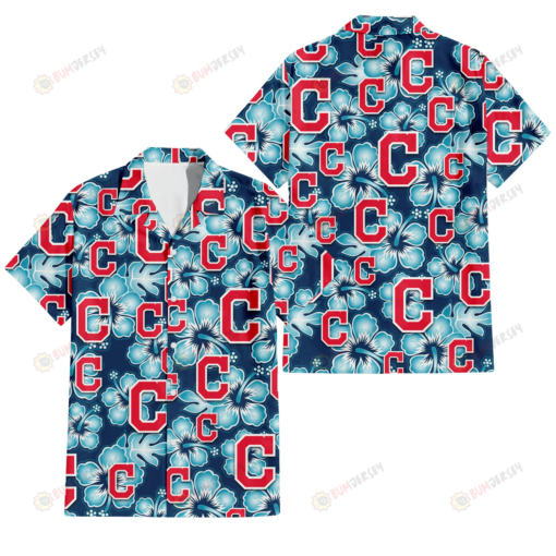 Cleveland Indians Dark Turquoise Hibiscus Navy Background 3D Hawaiian Shirt