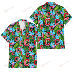 Cleveland Indians Electro Color Hibiscus Black Background 3D Hawaiian Shirt