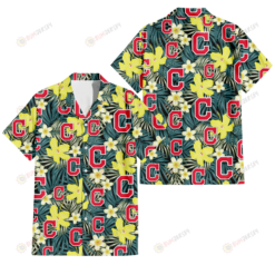 Cleveland Indians Hibiscus Green Palm Leaf Black Background 3D Hawaiian Shirt
